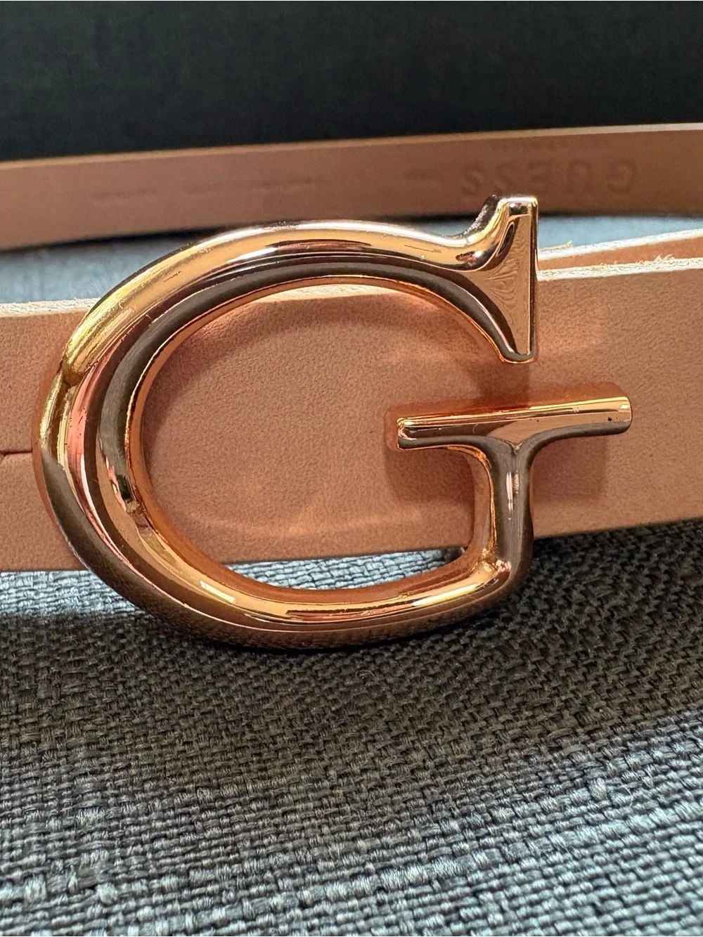 Guess Pink Leather Belt with Gold 'G' Buckle